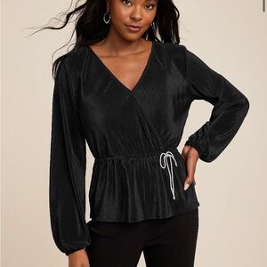 Maurices Black Wrap Blouse with White Tie